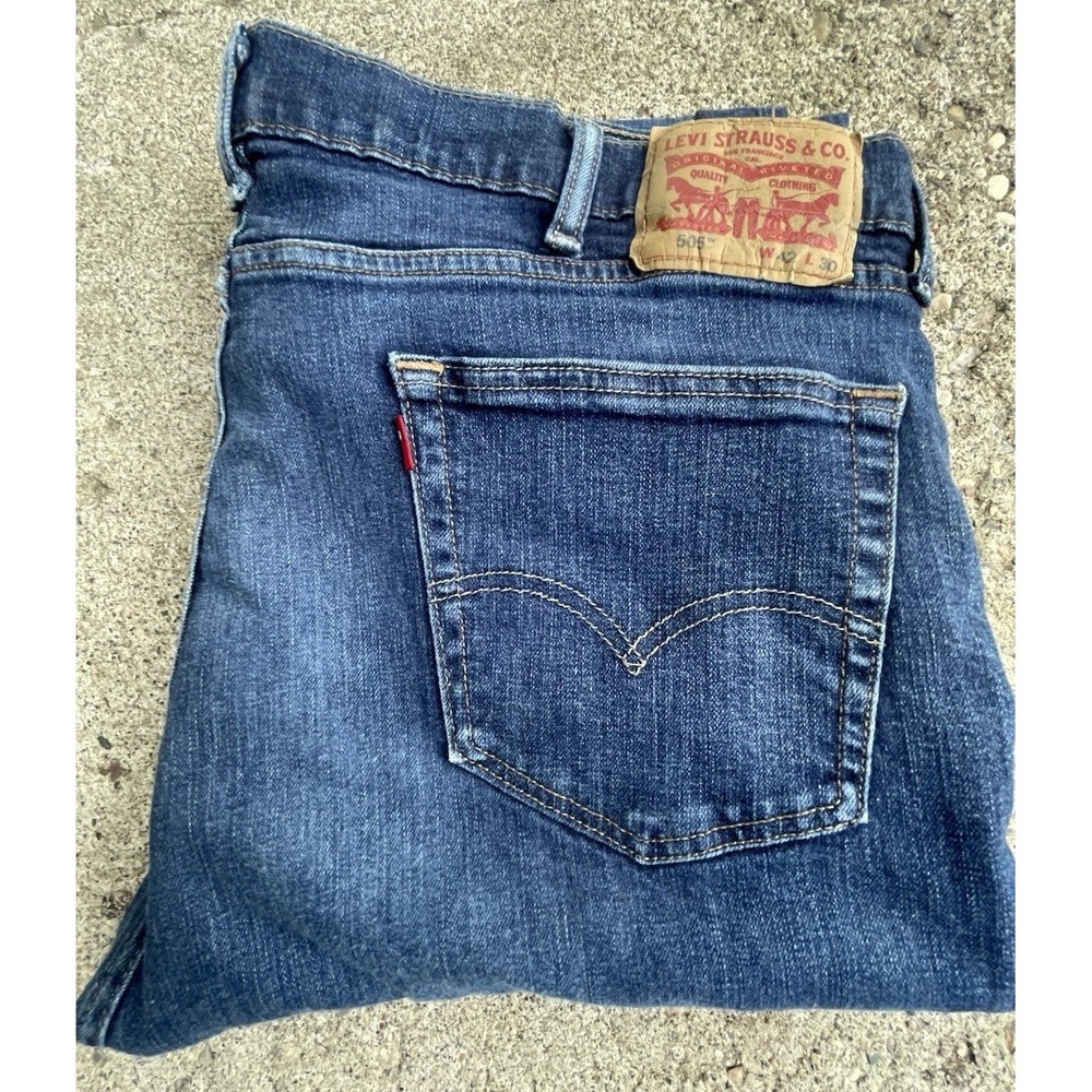 Levi's 505 Men's 42x30 Regular Fit Straight Leg Jeans Blue Denim Red Tab
